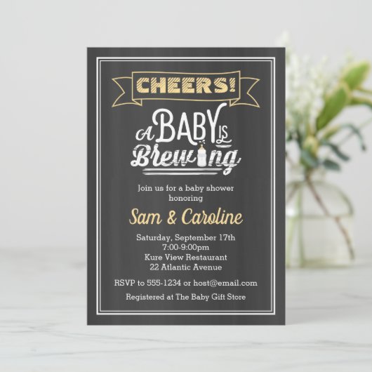 Baby is Brewing Chalkboard Baby shower Uitnodiging (Staand voorkant)