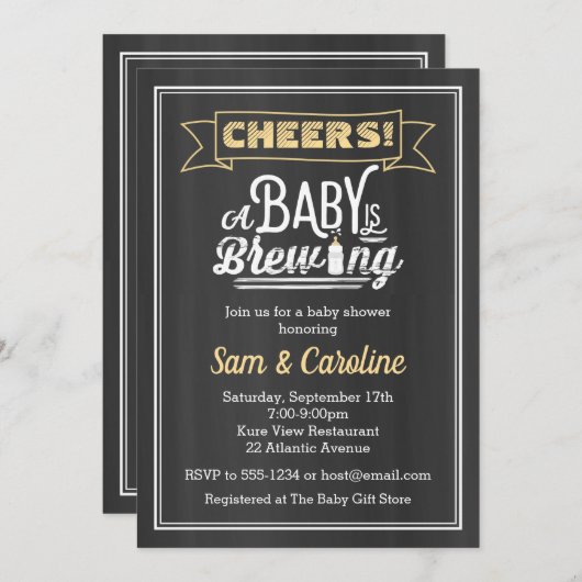 Baby is Brewing Chalkboard Baby shower Uitnodiging (Voorkant / Achterkant)