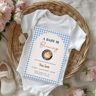 Baby is Brewing Coffee Baby Shower Blue Gingham Kaart