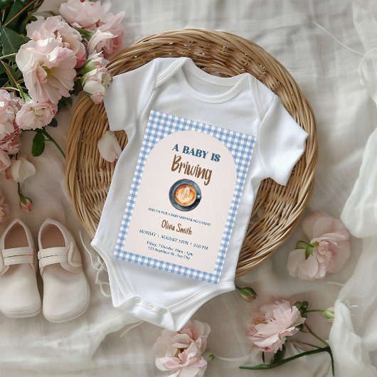 Baby is Brewing Coffee Baby Shower Blue Gingham Kaart