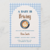 Baby is Brewing Coffee Baby Shower Blue Gingham Kaart (Voorkant)
