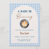 Baby is Brewing Coffee Baby Shower Blue Gingham  Kaart (Voorkant)