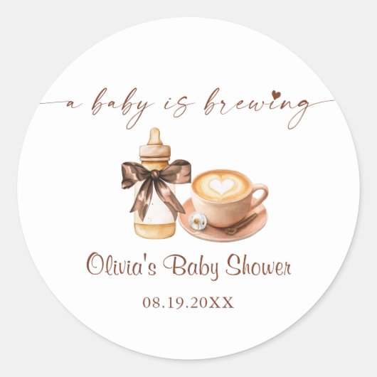 Baby Is Brewing Coffee Baby Shower Ronde Sticker (Voorkant)
