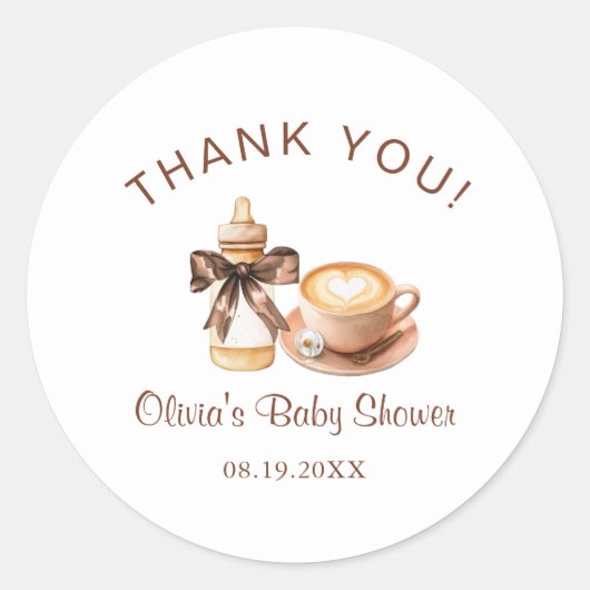 Baby Is Brewing Coffee Baby Shower Thank You Ronde Sticker (Voorkant)