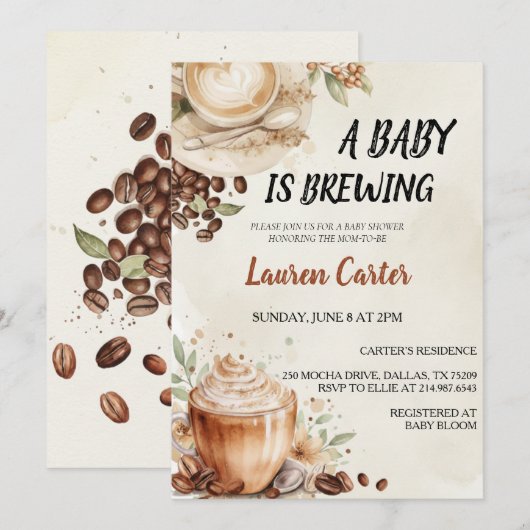 Baby is Brewing! Coffee Bean Baby Shower Kaart (Voorkant / Achterkant)
