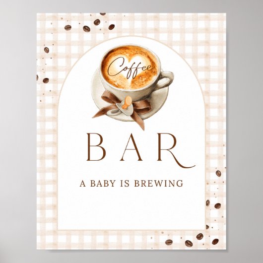 Baby is Brewing Coffee Bean Theme Baby Shower Bar Poster (Voorkant)