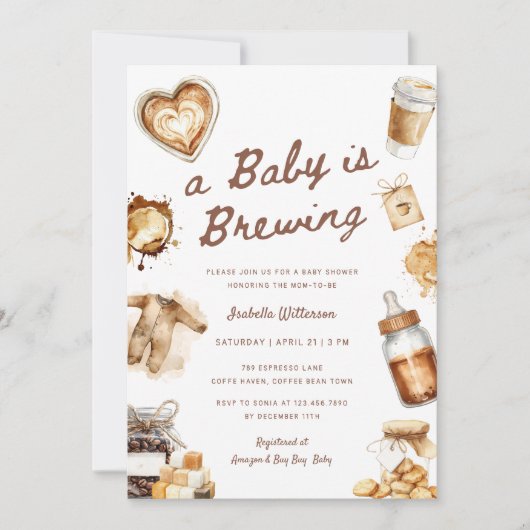 Baby Is Brewing Coffee Brown Baby Shower Kaart (Voorkant)