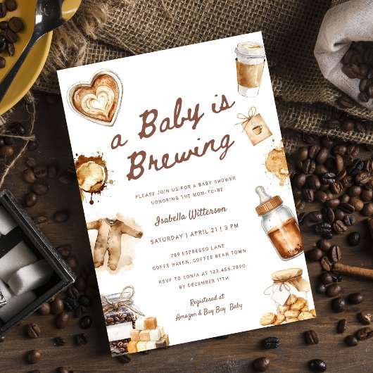 Baby Is Brewing Coffee Brown Baby Shower Kaart