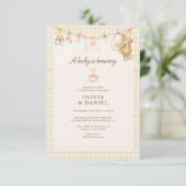 Baby is Brewing Coffee Clothesline Couples Shower Kaart (Staand voorkant)