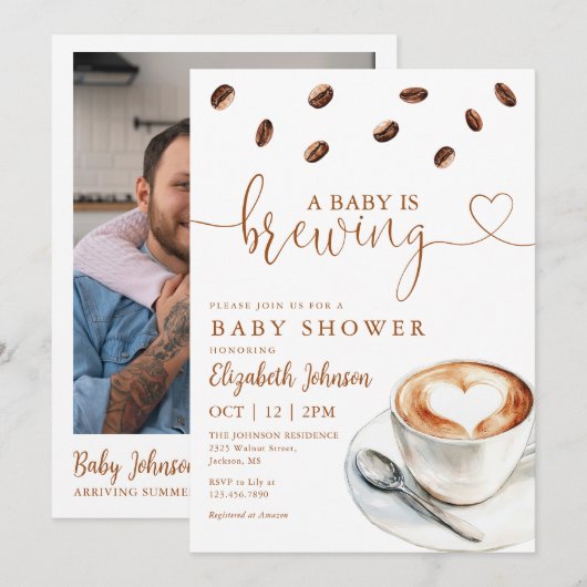 Baby Is Brewing Coffee Foto QR Code Shower Kaart (Voorkant / Achterkant)