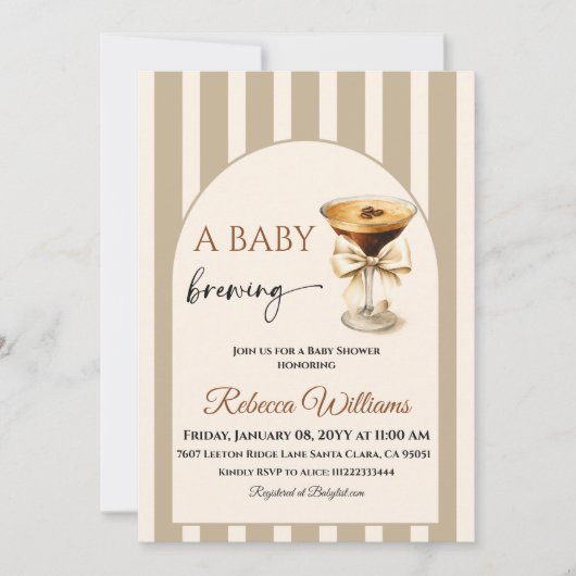 Baby is Brewing Coffee Theme Beige Bow Baby Shower Kaart (Voorkant)