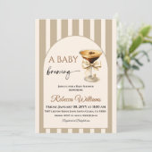 Baby is Brewing Coffee Theme Beige Bow Baby Shower Kaart (Staand voorkant)