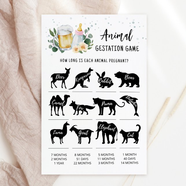 Baby Is Brewing Dierdracht Roze Spel (Beer and Floral Baby is Brewing Baby Shower Animal Gestation Game Card)