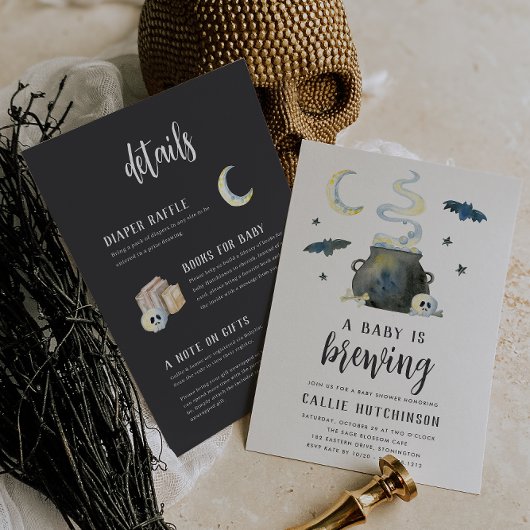Baby Is Brewing Double Sided Halloween Baby Shower Kaart
