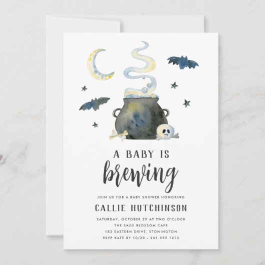 Baby Is Brewing Double Sided Halloween Baby Shower Kaart (Voorkant)