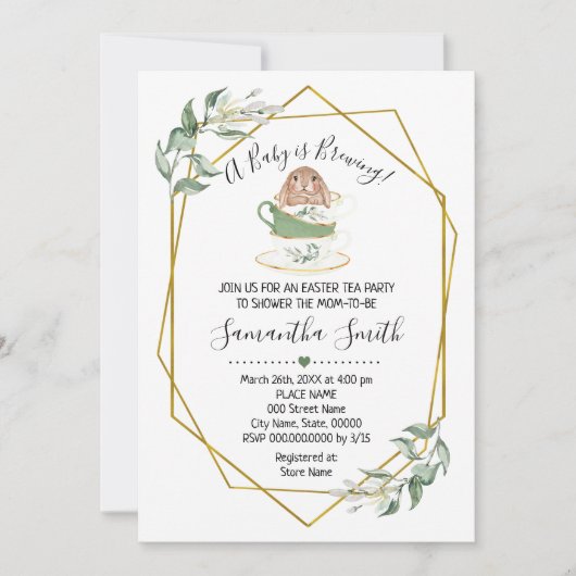 Baby is Brewing Easter Tea Greenery Shower Feestdagenkaart (Voorkant)
