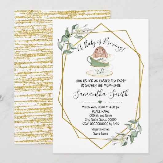 Baby is Brewing Easter Tea Greenery Shower Feestdagenkaart (Voorkant / Achterkant)