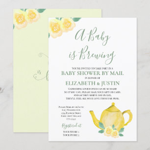 Baby is Brewing Gele Theepot Baby Shower per Post Kaart