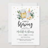 Baby Is Brewing Greenery Baby Shower Invitation Kaart (Voorkant)