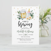 Baby Is Brewing Greenery Baby Shower Invitation Kaart (Staand voorkant)