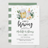 Baby Is Brewing Greenery Baby Shower Invitation Kaart (Voorkant / Achterkant)