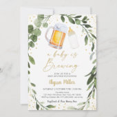 Baby Is Brewing Greenery Gold Baby Shower Kaart (Voorkant)