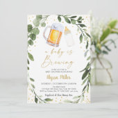 Baby Is Brewing Greenery Gold Baby Shower Kaart (Staand voorkant)