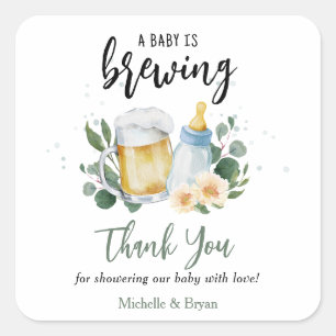 Baby Is Brewing Groene Baby Shower Bedankt Vierkante Sticker