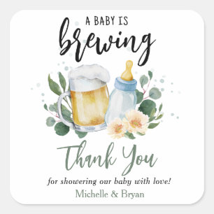 Baby Is Brewing Groene Baby Shower Bedankt Vierkante Sticker