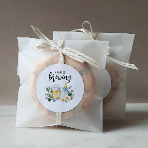 Baby Is Brewing Groene Baby Shower Favor Ronde Sticker