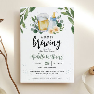 Baby Is Brewing Groene Baby Shower Uitnodiging