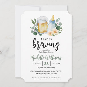 Baby Is Brewing Groene Baby Shower Uitnodiging