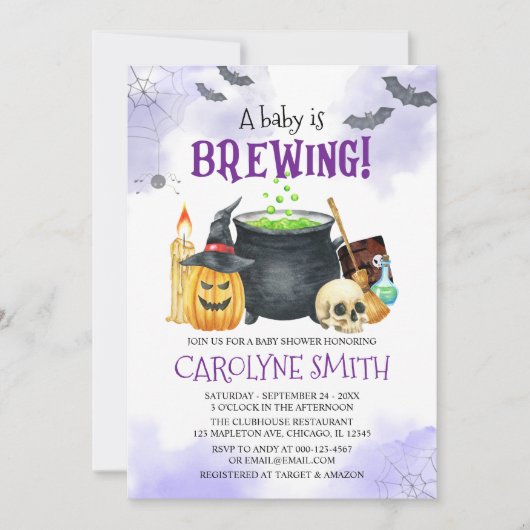Baby is Brewing Halloween Baby shower Uitnodiging (Voorkant)
