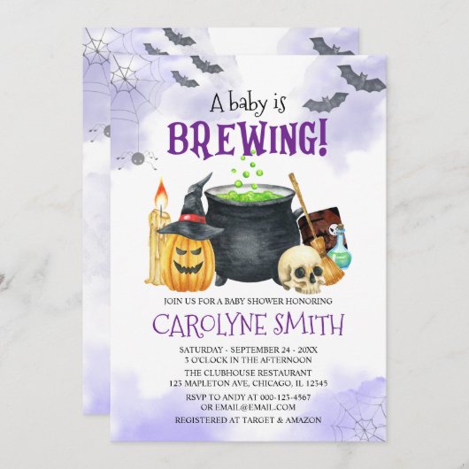 Baby is Brewing Halloween Baby shower Uitnodiging (Voorkant / Achterkant)
