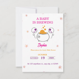 Baby is Brewing Halloween Roze Meisje Baby Shower RSVP Kaartje