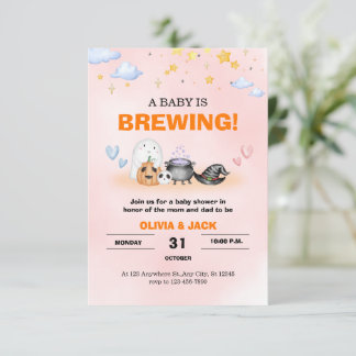 Baby is Brewing Halloween uitnodiging voor babybo