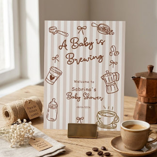 Baby is Brewing Hand Getekende Koffie Baby Shower Reclamebord Met Voetstuk