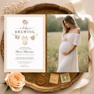 Baby is Brewing Klerenlijn Foto Baby Shower Kaart