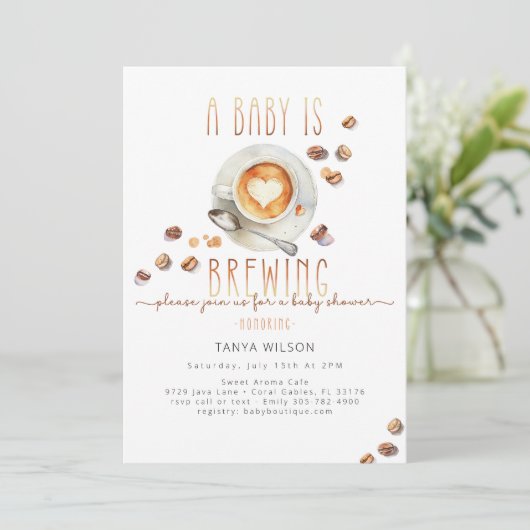 Baby Is Brewing Koffie Baby Shower | Bewerkbaar Kaart (Staand voorkant)