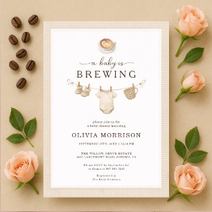 Baby is Brewing Koffie Gingham Baby Shower Kaart