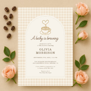 Baby is Brewing Koffie Gingham Baby Shower Uitnodi Kaart