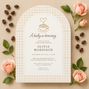 Baby is Brewing Koffie Gingham Baby Shower Uitnodi Kaart