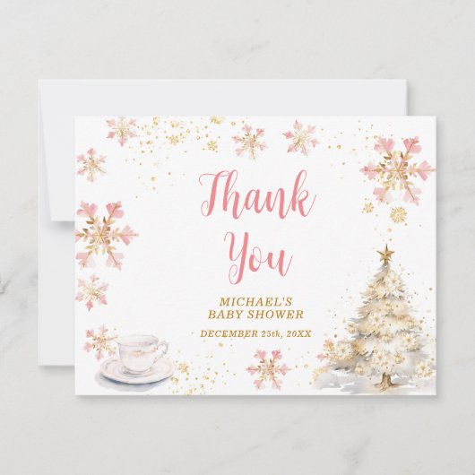 Baby Is Brewing Pink Winter Tea Party Baby Shower Bedankkaart (Voorkant)