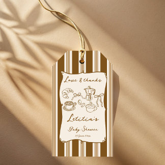 Baby is brewing retro strepen koffie baby shower cadeaulabel