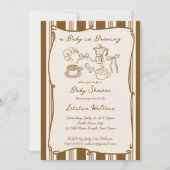 Baby is brewing retro stripes coffee baby shower kaart (Voorkant)