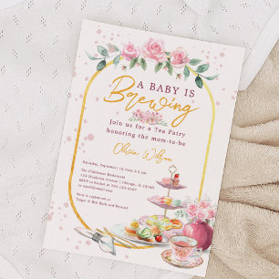 Baby is Brewing Roze Bloemenkraam Baby Borrel Kaart