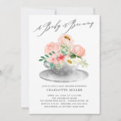 Baby Is Brewing Roze Pioen Rozen Bloemen Baby Thee Kaart (Voorkant)