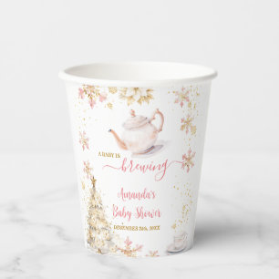 Baby Is Brewing Roze Winter Thee Feestje Baby Show Papieren Bekers