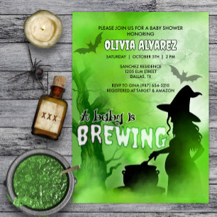 Baby is Brewing Spooky Heks Halloween Baby Shower Kaart