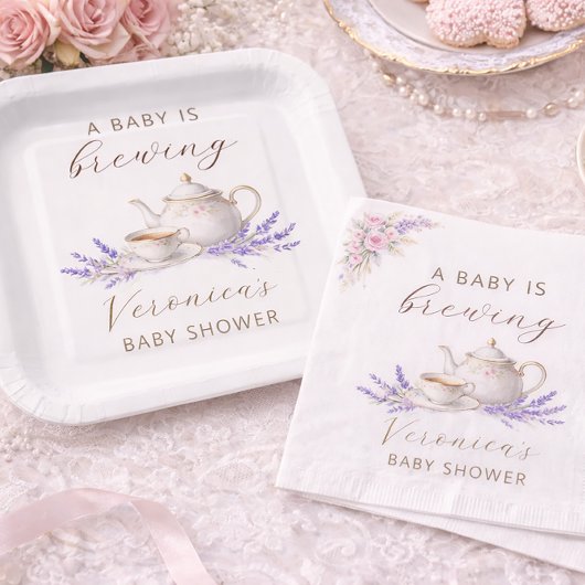 Baby is Brewing Tea Party Papieren Bordje